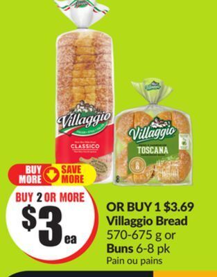 FreshCo Villaggio bread 570-675 g or buns 6.8 pk offer