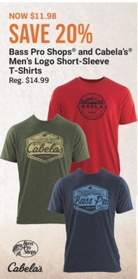 Bass Pro Bass pro shops and cabela's men's logo short-sleeve t-shirts offer