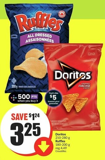 FreshCo Doritos 210-280 g Ruffles 180-200 g offer