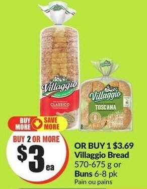 FreshCo Villaggio Bread 570-675 g or Buns 6-8 pk offer