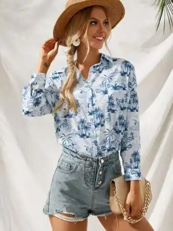 SheIn Shein vcay tropical & animal print button front shirt offer