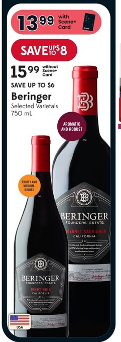 Sobeys Beringer Selected Varietals 750 mL offer