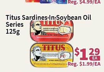 Blue Sky Supermarket Titus Sardines In Soybean Oil Series 125g offer