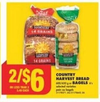No Frills COUNTRY HARVEST BREAD /BAGELS offer