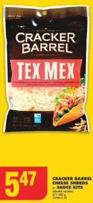 No Frills CRACKER BARREL CHEESE SHREDS or SAUCE KITS selected varieties 271-320 offer