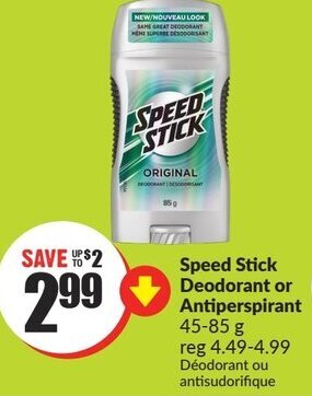 FreshCo Speed Stick Deodorant or Antiperspirant 45-85 g reg 4.49-4.99 Déodorant ou antisudorifique offer
