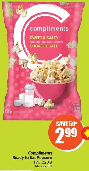 FreshCo Compliments Ready to Eat Popcorn 190-220 g Maïs soufflé offer