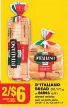 No Frills D'ITALIANO Bread or Buns offer