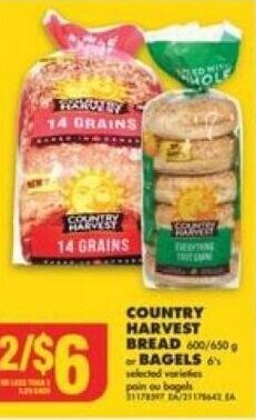 No Frills Country Harvest Bread or Bagels offer