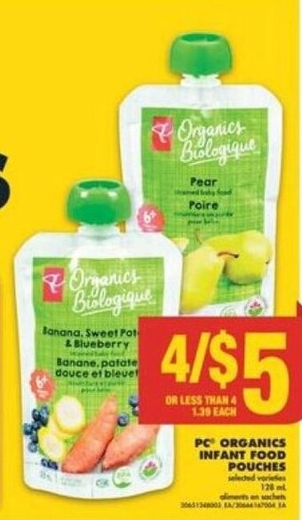 No Frills PC Organics Infant Food Pouches offer