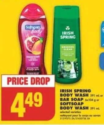 No Frills IRISH SPRING Body Wash Bar Soap Softsoap Body Wash offer