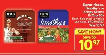 Walmart Donut House, Timothy's or Krispy Kreme K-Cup 30s offer
