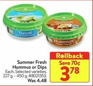 Walmart Summer Fresh Hummus or Dips offer