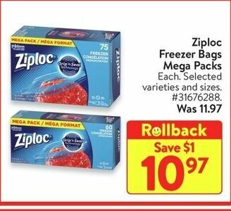 Walmart Ziploc Freezer Bags Mega Packs offer