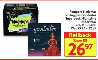 Walmart Pampers Ninjamas or Huggies Goodnites Superpack Nighttime Underwear offer