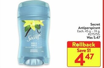 Walmart Secret Antiperspirant offer