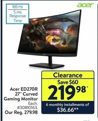 Walmart Acer ED270R 27 Curved Gaming Monitor offer