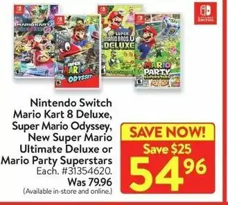 Walmart Nintendo Switch Mario Kart 8 Deluxe, Super Mario Odyssey, New Super Mario Ultimate Deluxe or Mario Party Superstars offer