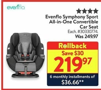 Walmart Evenflo Symphony Sport All-in-One Convertible Car Seat offer