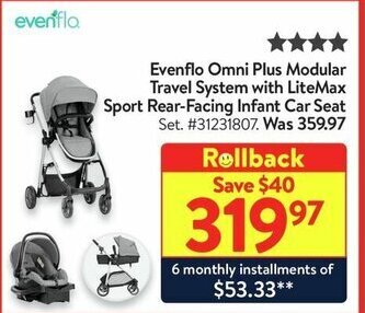 Walmart Evenflo Omni Plus Modular Travel System with LiteMax Sport Rear-Facing Infant Car Seat offer