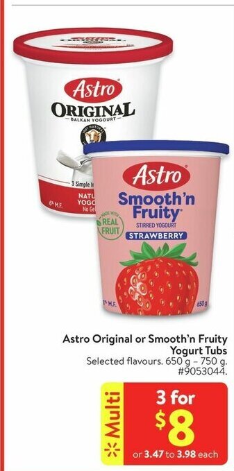 Walmart Astro Original or Smooth'n Fruity Yogurt Tubs offer
