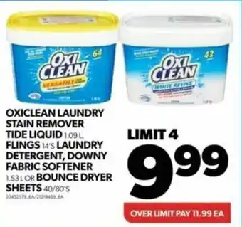 Real Canadian Superstore OXICLEAN LAUNDRY STAIN REMOVER TIDE LIQUID, FLINGS LAUNDRY DETERGENT, DOWNY FABRIC SOFTENER OR BOUNCE DRYER SHEETS offer