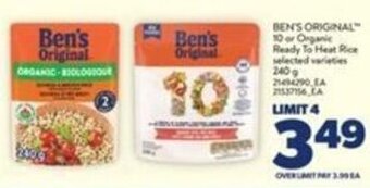 Real Canadian Superstore Ben's Original 10 or Organic Ready To Heat Rice 240 g offer