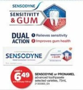 Real Canadian Superstore Sensodyne or Pronamel advanced toothpaste, 75ml offer