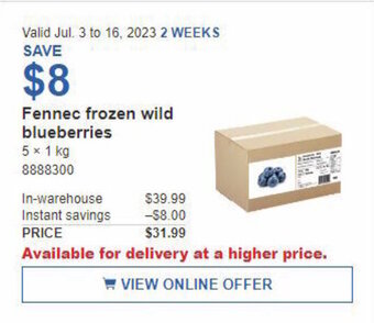 Costco Fennec frozen wild blueberries 5 x 1 kg offer