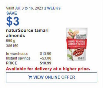 Costco naturSource tamari almonds 950 g offer