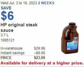 Costco HP original steak sauce offer