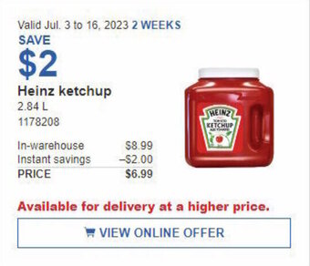 Costco Heinz ketchup 2,84 L offer