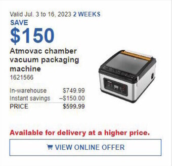 Costco Atmovac chamber vacuum packaging machine offer