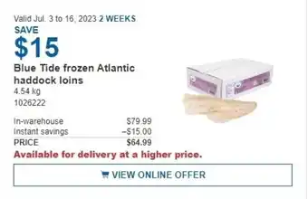 Costco Blue Tide frozen Atlantic haddock loins 4,54 kg offer