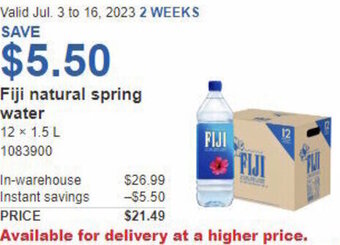Costco Fiji natural spring water 12 x 1.5 L offer