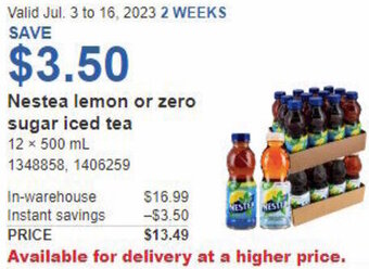 Costco Nestea lemon or zero sugar iced tea 12 x 500 mL offer