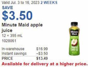 Costco Minute Maid apple juice 12 x 355 mL offer