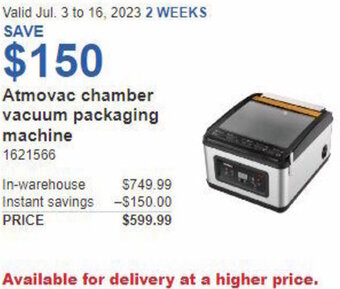 Costco Atmovac chamber vacuum packaging machine offer