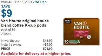 Costco Van Houtte original house blend coffee K-cup pods pack of 80 offer