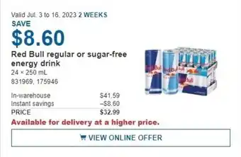 Costco Red Bull regular or sugar-free energy drink 24 x 250 mL offer