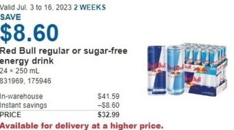 Costco Red Bull regular or sugar-free energy drink offer