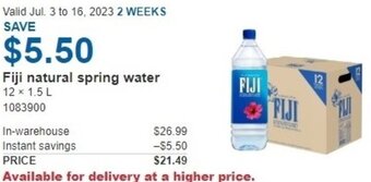 Costco Fiji natural spring water 12 x 1.5 L offer