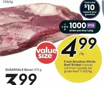 Sobeys Fresh Boneless Whole Beef Brisket cryovac cut from Canada AA grade beef 11.00/kg offer