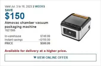 Costco Atmovac chamber vacuum packaging machine offer