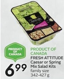 Sobeys FRESH ATTITUDE Caesar or Spring Mix Salad Kits family size 342-427 g offer