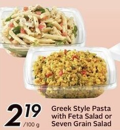 Sobeys Greek Style Pasta with Feta Salad or Seven Grain Salad offer