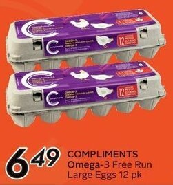 Sobeys COMPLIMENTS Omega-3 Free Run Large Eggs 12 pk offer