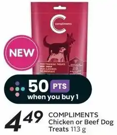 Sobeys COMPLIMENTS Chicken or Beef Dog Treats 113 g offer