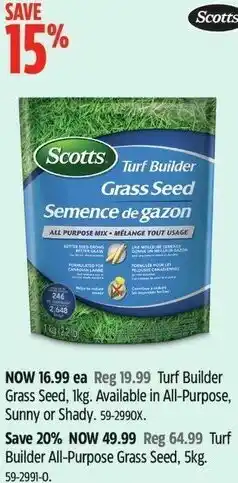 Canadian Tire Scotts Turf Builder Grass Seed,1kg. Available in All-Purpose, Sunny or Shady. 59-2990X. offer