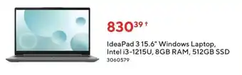 Staples Lenovo IdeaPad 3 15.6" Windows Laptop, Intel i3-1215U, 8GB RAM, 512GB SSD offer